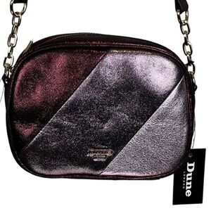 DUNE London Pink Metallic Leather Color-block  Crossbody Disco Camera Bag Purse